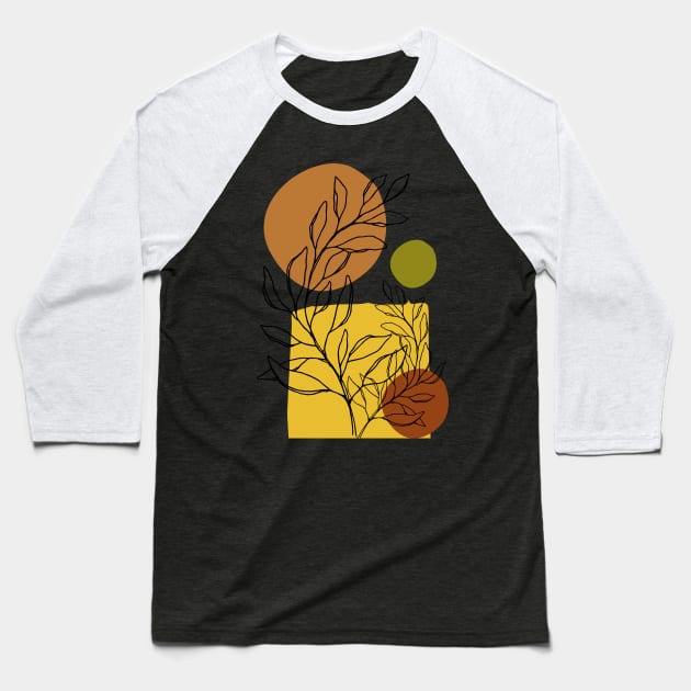 Minimal Modern  Abstract Shapes Black Leaves Warm Tones  Design Baseball T-Shirt by zedonee